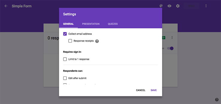 Google Form Settings