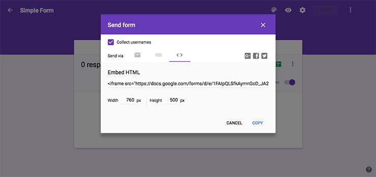 Embed Code for Google Forms