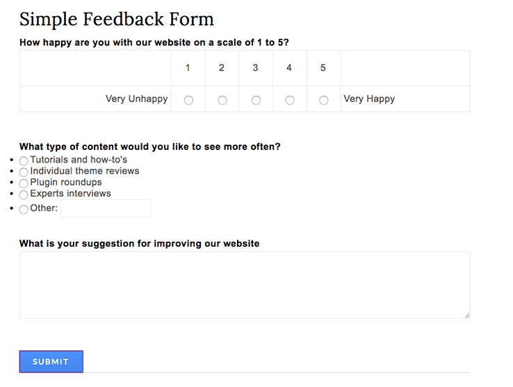 Form added with a plugin