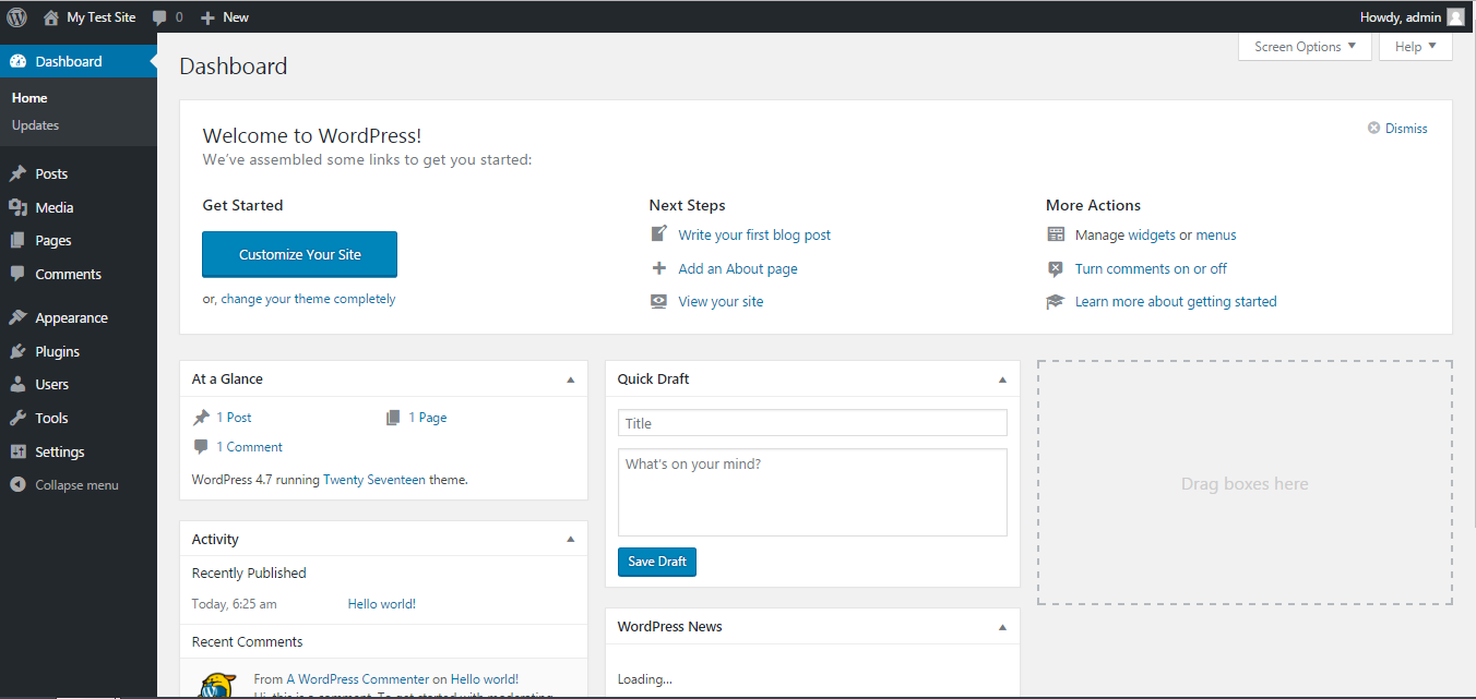 WordPress dashboard