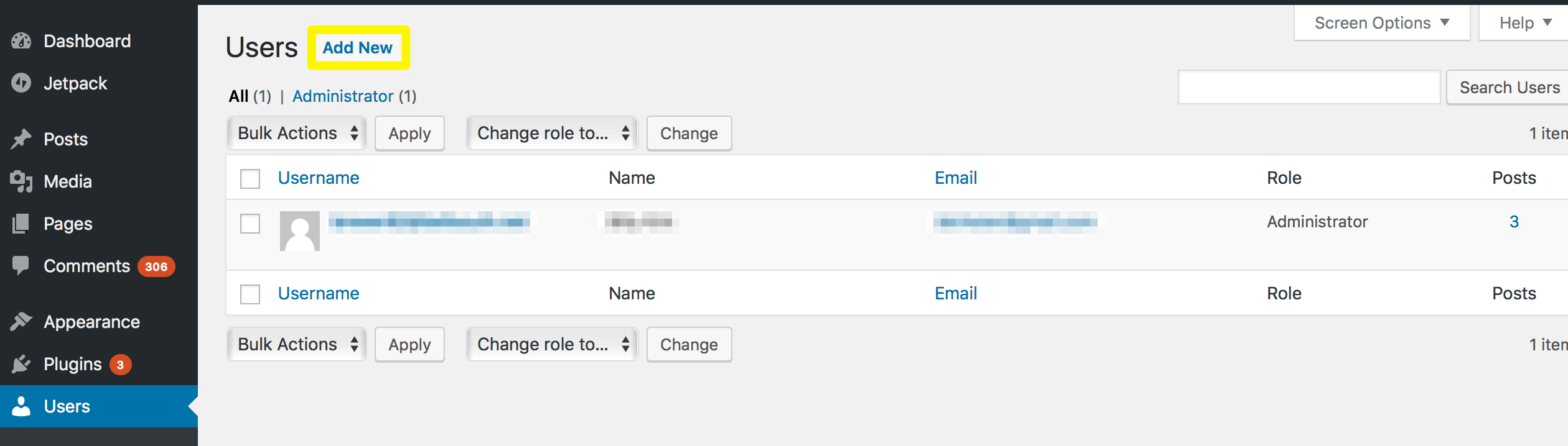 Adding a new WordPress user and assigning a role.