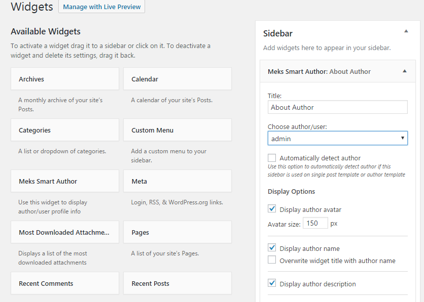 Configuration Options for Meks Smart Author Widget