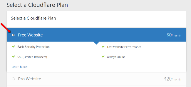 Select Free Plan