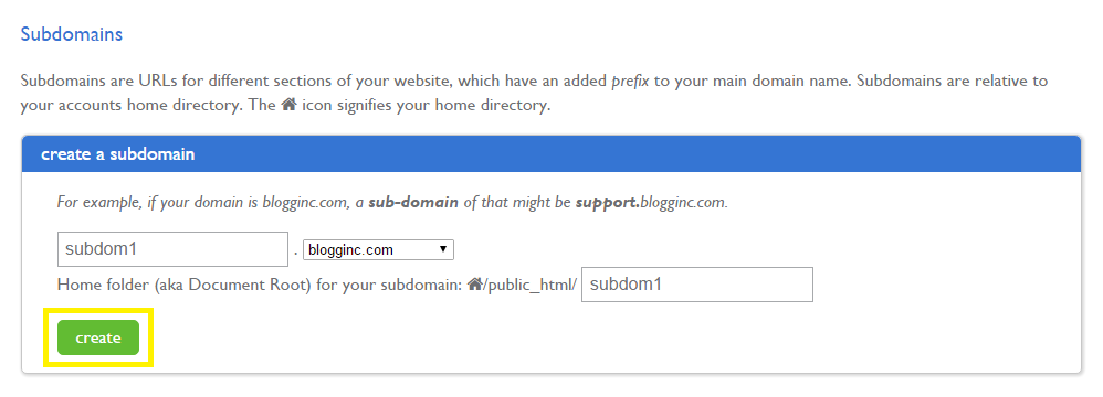 Create a sub-domain