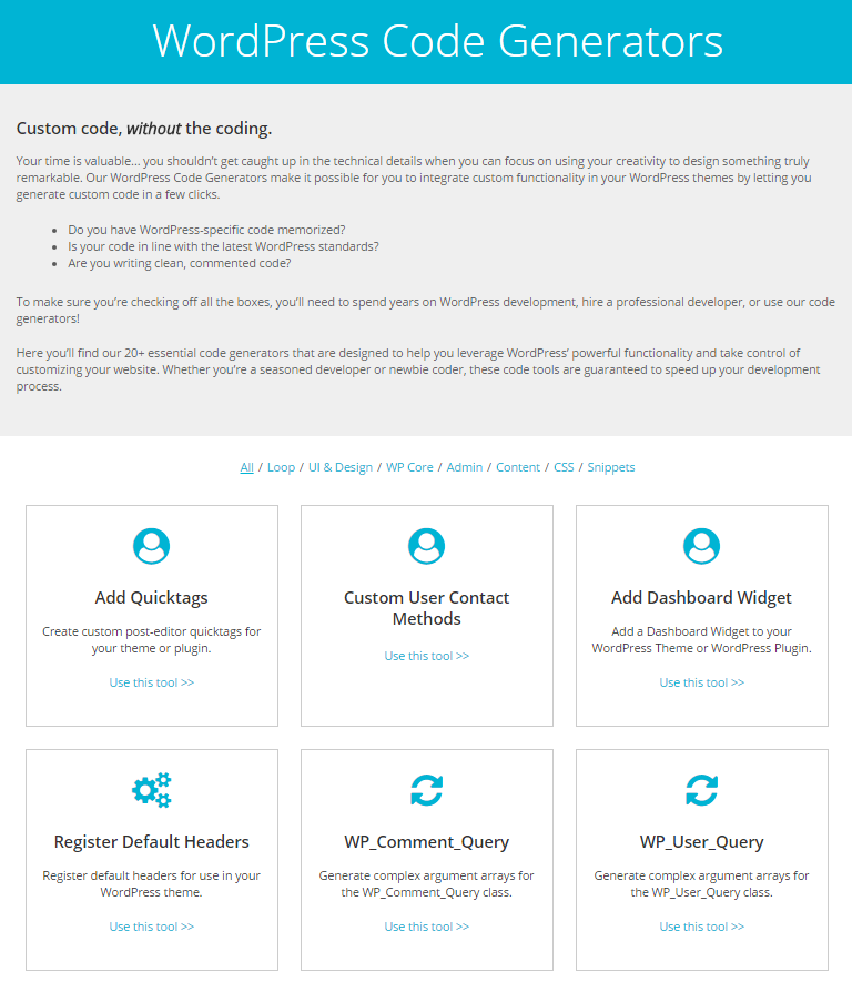 WordPress Code Generators
