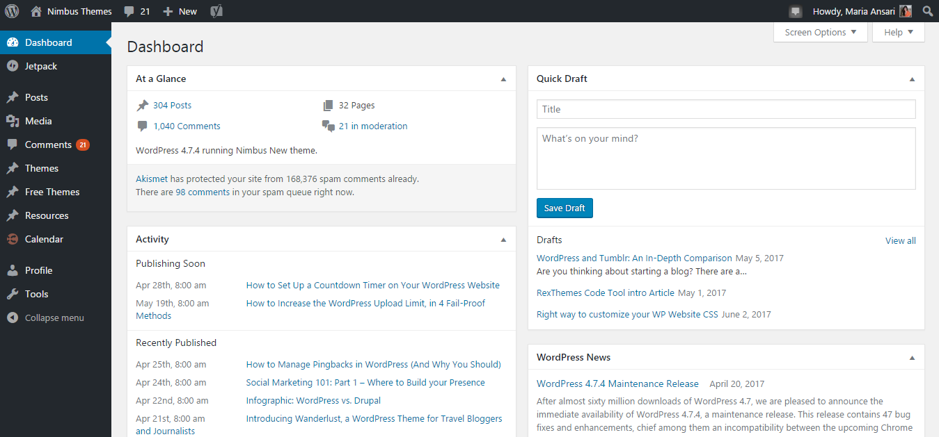 WordPress interface